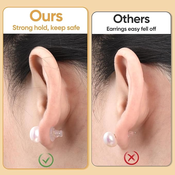 18k gold silicone earring backs replacements,locking secure earring backs for studs/droopy ears,no-irritate hypoallergenice soft clear