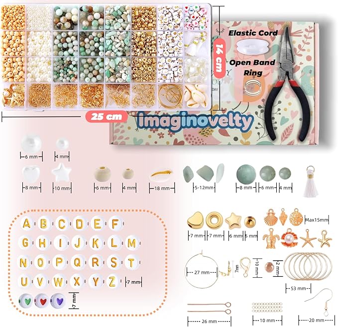 Imaginovelty 1920PCS Jewelry Making Kit with Natural Amazonite Stone Beads, Irregular Chips & Crystal Beads for Bracelets,Necklaces Earrings, Complete DIY Craft Set with Pliers & Gift Box