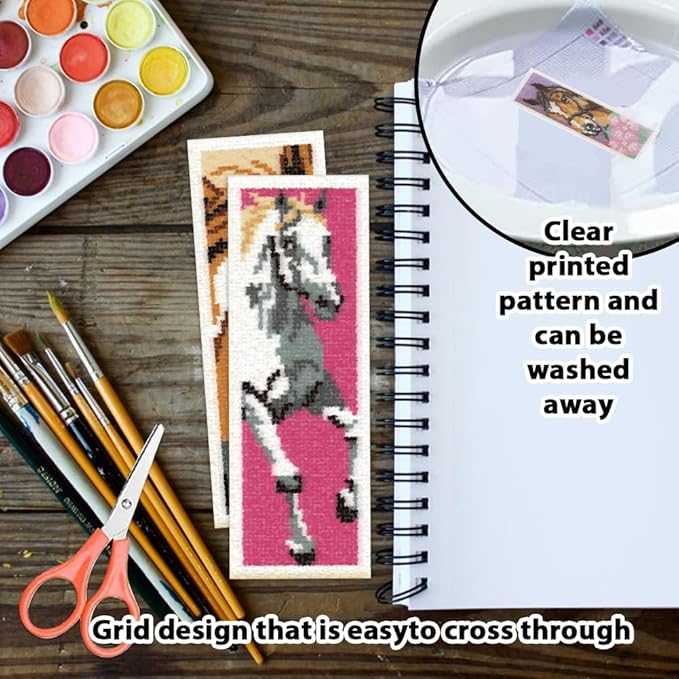 ORIGACH 6 Set Horse Cross Stitch Bookmark Kit for Beginner with Backing Felt Floss Instructions DIY Stamped Embroidery Bookmark Kit for Adults, Book Lovers