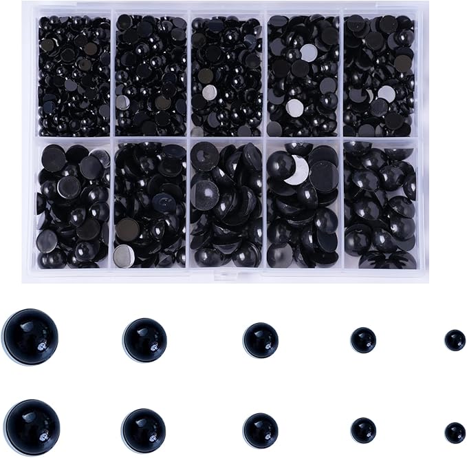 Zhbrchz 850pcs Round Black Plastic Doll Eyes 4mm 5mm 6mm 8mm 10mm Flatback Cabochon Button Eyeball Beads for Stuffed Animals Amigurumis Crochet Bears Crafts Making