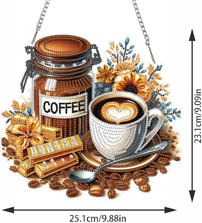 STGLCR Coffee Diamond Art Painting Pendant Kits 5D Diamond Art Hanging Kit DIY Crystal Diamond Painting Double Sided Ornament Pendant Board Kit Gift Wall Home Christmas Decor