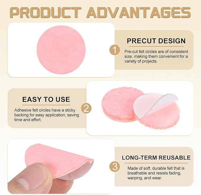 uxcell 100 Pcs Adhesive Felt Circles, 3/8" Round Non-Woven Felt Pads Stickers Dots Pre Cut for DIY Crafts Sewing Handcraft Costume Holiday Decoration, Pink
