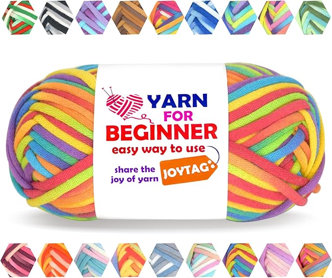 50g Rainbow Beginner Crochet Yarn for Crocheting and Knitting Multicolor Cotton Crochet Yarn for Beginners with Easy-to-See Stitches Cotton-Nylon Blend Easy Yarn for Beginners(Rainbow 02)