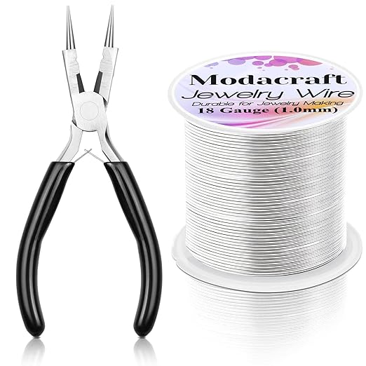 Modacraft 18 Gauge Silver Jewelry Wire & 4-in-1 Pliers Kit - 65FT Anti-Tarnish Craft Wire (1mm) for Wire Wrapping, DIY Jewelry, Christmas Ornaments & Holiday Decor