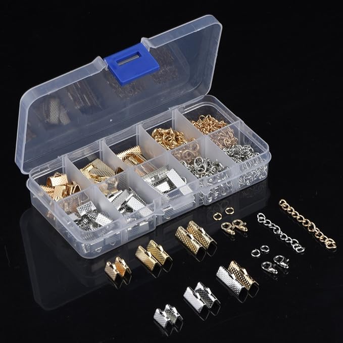 370 Pieces Ribbon Bracelet Kit for Jewelry Bookmark Pinch Crimp Ends Lobster Clasps with Jump Rings and Chain Extenders for Jewelry Craft Supplies DIY Choker Anklets