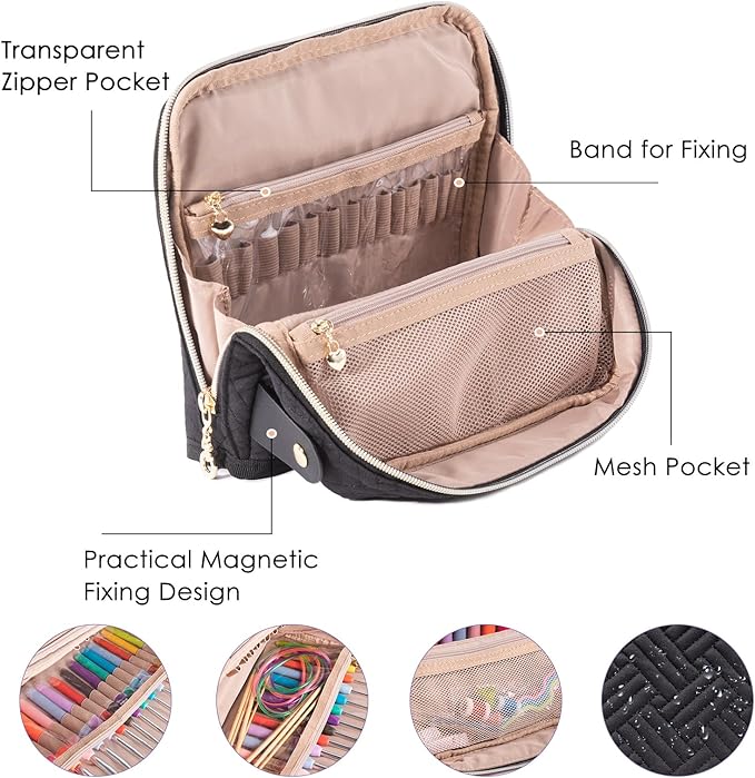 MYBAGZING Crochet Hook Case with 14 Size Crochet Hooks Set 2mm(B)-10mm(N) Ergonomic Crochet Hooks with Crochet Case Stand Up - Crochet Hook Organize for Crochet Lovers, Crochet Kit for Beginners