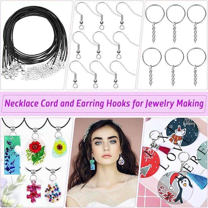 219Pcs Resin Kit for Beginners, Thrilez Resin Mold Kit with Resin Molds Silicone and Epoxy Resin Supplies Include Dried Flowers, Foil Flakes, Necklace Cord, Earring Hooks for DIY Jewelry Making