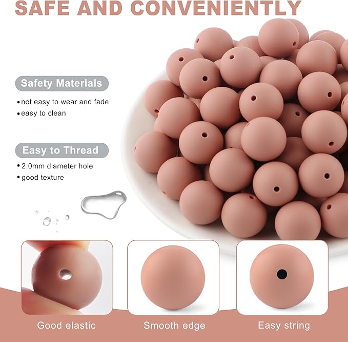 65Pcs 19mm Silicone Beads for Keychain Making Bracelet Necklace, Bulk Round Silicone Beads for Pens(Deep Peach)