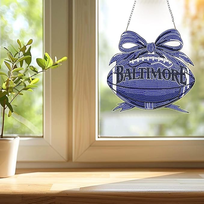 Rertcioph Football Diamond Art Hanging Kit for Adults, DIY Acrylic 5D Diamond Painting Hanging Ornament for Baltimore Home Wall Decor and Gift