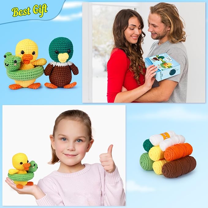 ekaus Crochet Kit for Beginners, Crochet Kit with Step-by-Step Video Tutorials, Crochet DIY Knitting Supplies for Adults, Crochet Ducks(45%+ Yarn)