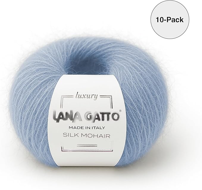 Silk Mohair Luxury Yarns, Premium and Soft Blend for Knitting, Made in Italy (Light Blue - 7264, 10)