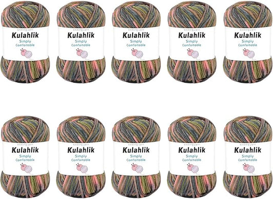 500g(10x50g) Acrylic Yarn for Crocheting and Knitting, Colorful Gradient Yarn Thread, 10 Rolls Skeins, Multicolor Hilo Acrílico, Perfect for DIY Crafts Project