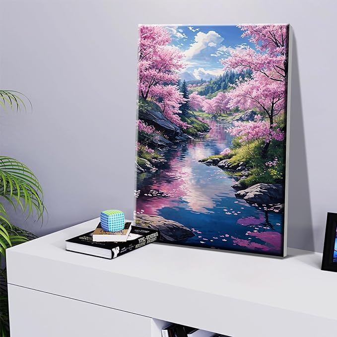 JOOZ Landscape Paint by Number Kit for Adults Beginner with Easel Forest Adult Paint by Number Kits on Canvas with Frame DIY Oil Painting Kits for Gift Home Wall Decor 7.87x11.81 Inch