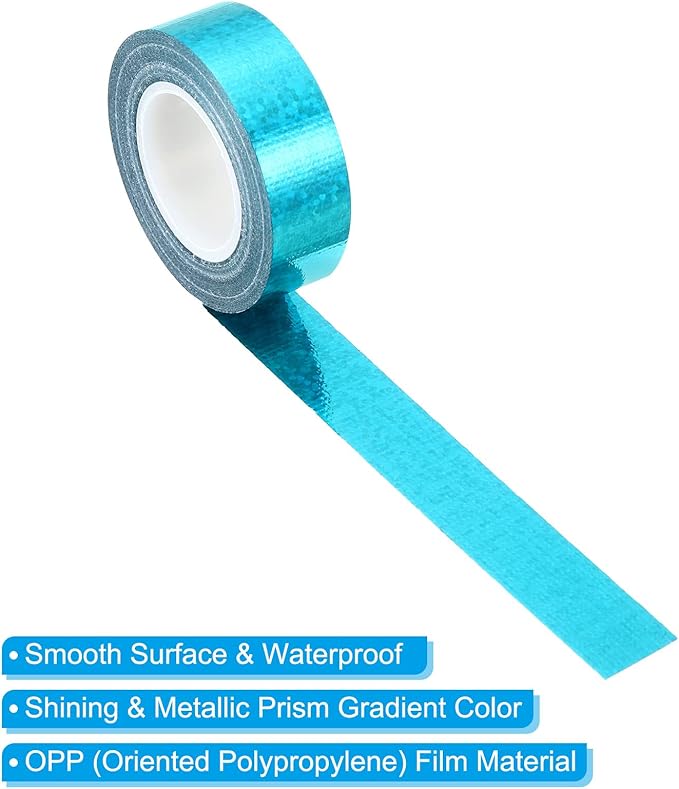 PATIKIL Glitter Sparkle Tape 15mm x 5m, 2 Pack Holographic Art Decorative Masking Tapes Self-Adhesive for DIY Scrapbook Art Craft Wrapping, Cyan