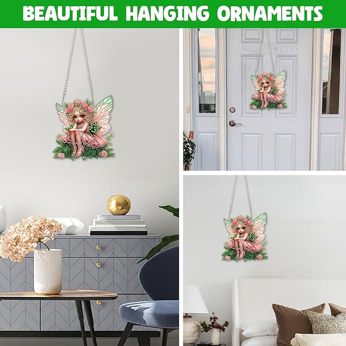 NAIMOER Diamond Art Hanging Kits for Adults Flower Fairy 5D Special Shaped Rhinestone, DIY Acrylic Diamond Art Painting Window Pendants Home Garden Wall Hanging Ornament Kits, Double Sided