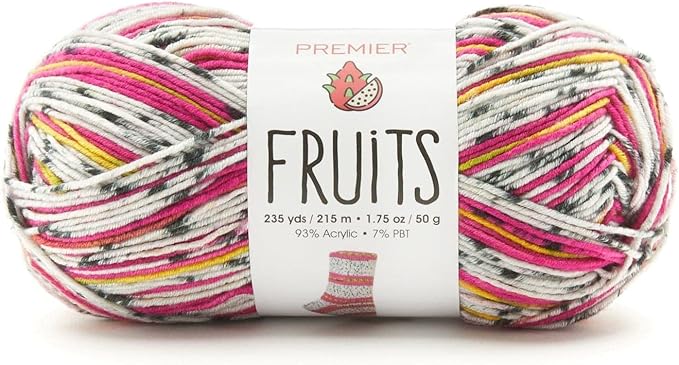 Premier Yarns Fruits Yarn, Acrylic Sock Weight Yarn for Crocheting and Knitting, 235 yds, Dragon Fruit