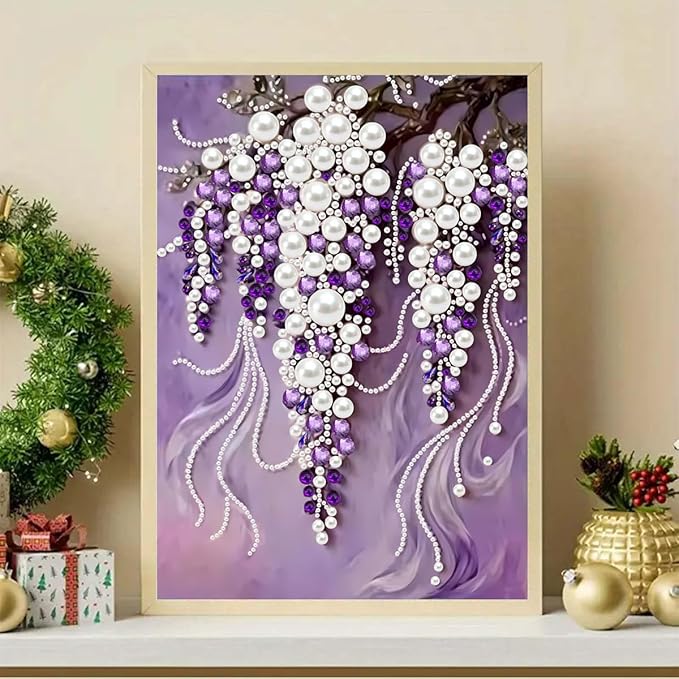GEMFAMILY Violet Pearl Diamond Art Kits for Adults,DIY Special Shaped Diamond Painting Kit for Beginners,5D Diamond Painting Pearl Gem Art for Home Wall Decor 12 X 16 Inch