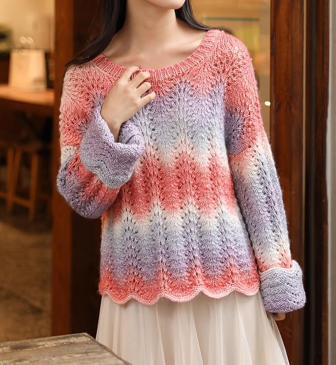 Crocheting Knitting-Gradient Cake Yarn, Soft Multicolor Medium-Fine Blended Yarn, Weight 100 Grams, Contains 60% Cotton 30% Acrylic 10% Wool. Suitable for Scarf, Gloves, Shawl, Blanket.(1159)