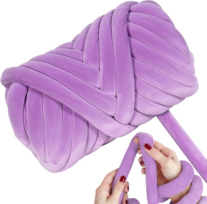 Ultra Soft 2.2 LBS (1kg) Chunky Yarn for Hand Knitting, Lush Velvet Fabric Tube Yarn to Make Handbags, Pillows, Blankets, Crafts (Dark Violet)