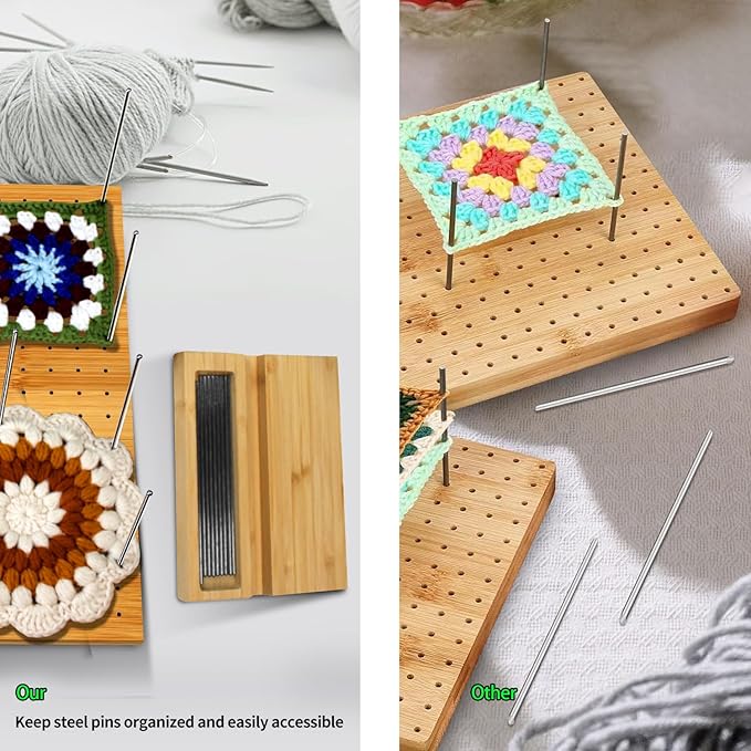 LIVSMON 11.8" Blocking Board with 20 Steel Pins, Handcrafted Knitting Blocking Mat for Knitting and Granny Squares, Crochet Gifts for Crocheters