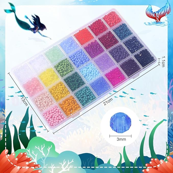 sanendin 2800pcs Crystal Beads Jewelry Making Kit -28 Colors 3mm Crystal Glass Beads for Bracelets Making Kit, AB Colored Crystal Glass Beads Bracelet Necklace Making Kit DIY Crafts for Adults Woman