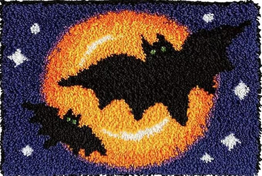 Howie's Latch Hook Kits for Adults, DIY Halloween Latch Hook Kit Rug Crochet Yarn, Color Preprinted Pattern Embroidery Decoration(Halloween Bats, 19.69 x 14.96 inch)