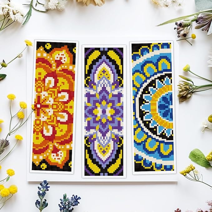 ACRNIGHEET 6PCS Cross Stitch Bookmark Kit for Beginner Mandala Stamped Cross Stitch Kits for Adults DIY Embroidery Bookmark Kits Crossstitch Kits Adult with Instructions Hand Craft Gift 11CT
