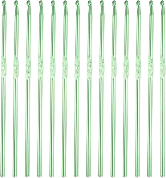 HEYLEAYAR 4MM Aluminum Crochet Hooks 14PCS,Crochet Needle US Size G(Size 6),Crochet Hooks Bulk for Craft Yarn Contribute to Beginners