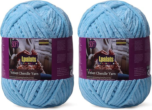 Baby Blanket Yarn for Crocheting - 2 Pack of 200g/7oz Chunky Chenille Yarn for Knitting Blankets Amigurumi - #6 Super Bulky - 348 Yards Soft Thick Plush Yarns (2, Sky Blue)