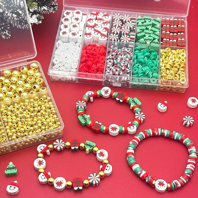 ZSFLZS Gold Beads Christmas Polymer Clay Beads Bracelet Making Kit, Round Spacer Bead 3/4/6/8mm 4 Size Smooth Ball Christmas Bead for Jewelry MakeDIY Bracelet, Necklace, Earring Making