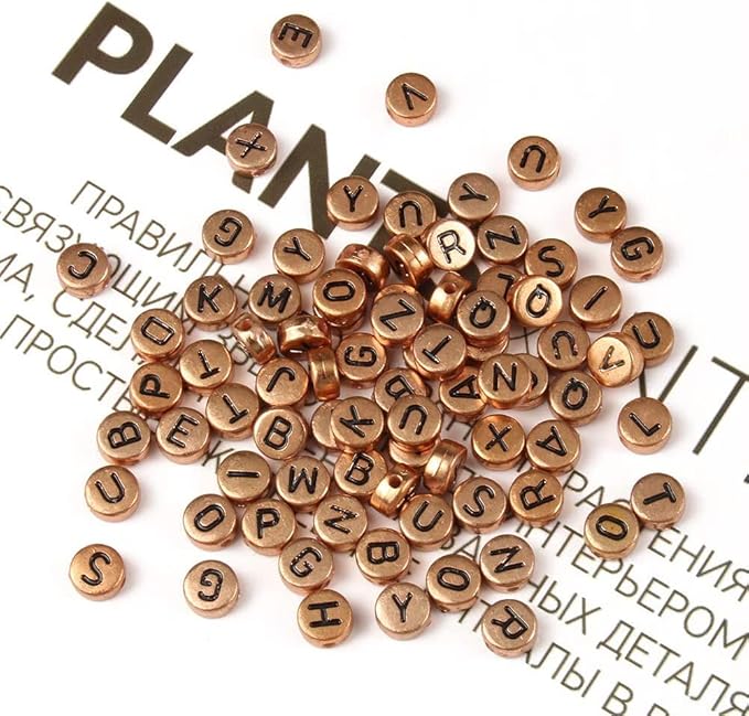 Amaney 600Pcs 7x4mm Rose Gold Round Acrylic Letter Beads Alphabet Letter Beads for Jewelry Making Bracelets Necklaces Key Chains