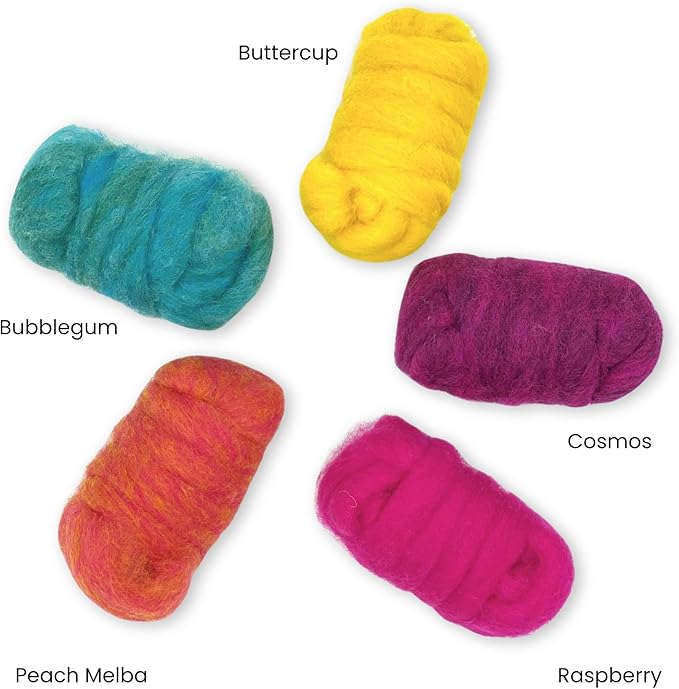 Corriedale Carded Sliver Wool Roving Variety Bundle | Best Core Wool for Needle Felting, Spinning, Wet Felting, Weaving, Dryer Balls, Yarn Roving - Ethically Sourced (Retro Pop)