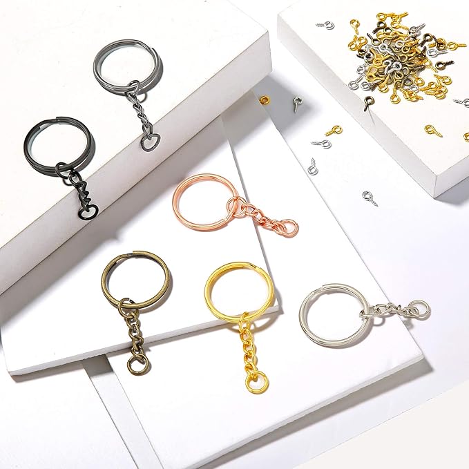 Hotop 360 Pcs Key Rings for Crafts Keychain Making Kit Including 90 Open Jump Rings Connectors, 180 Small Screw Eye Pins Hooks Bulk for DIY Keychain Supplies Crafts Jewelry Making(25 mm,Mixed Color)