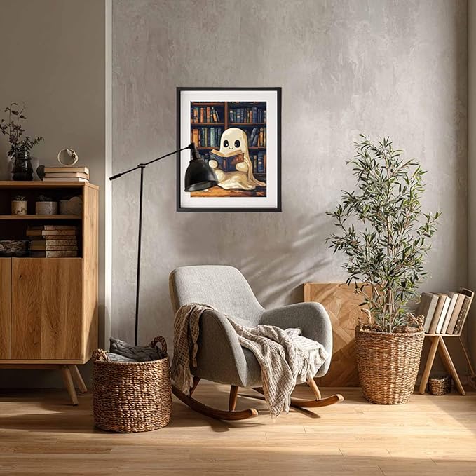 Ghost Reading a Book Paint by Number for Library Decor, Halloween Paint by Numbers Kit for Adults, Cute Ghosts Reading Acrylic Painting for Holiday Gift, Home Reading Room Decor(16x20inch, No Frame)
