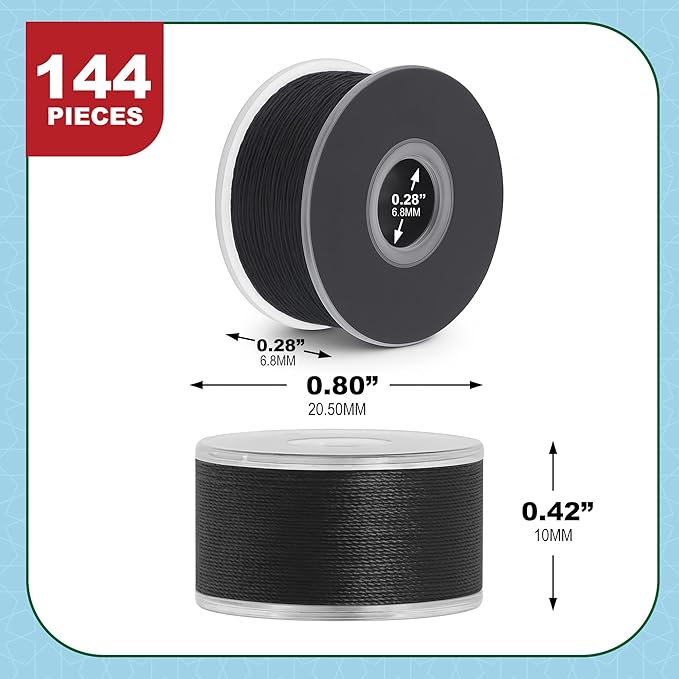 Mandala Crafts 144 Charcoal SA156 Prewound Bobbins for Singer Sewing Machine -15J SA156 Prefilled Bobbin Thread for Brother Sewing Machine and Embroidery