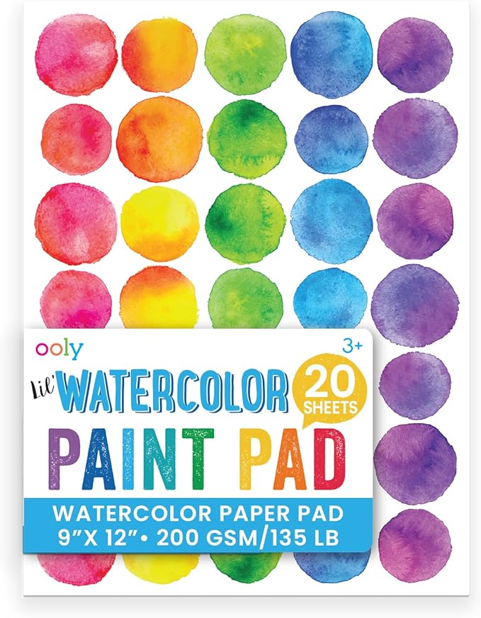 OOLY Lil Watercolor Paint Pad for Kids - 20 Sheets Watercolor Paper Pad 9x12 Inch, 200 GSM Acid Free - No Bleed Watercolor Paint Pad, Ages 3 and Up