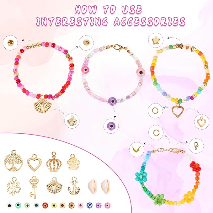 QUEFE 15600pcs 4mm Glass Seed Beads 120 Colors Beads for Bracelet Making Kit Friendship Bracelet Kit with Letter Beads Accessories Charms and Pendants Kit for DIY Jewelry Making Girls Craft
