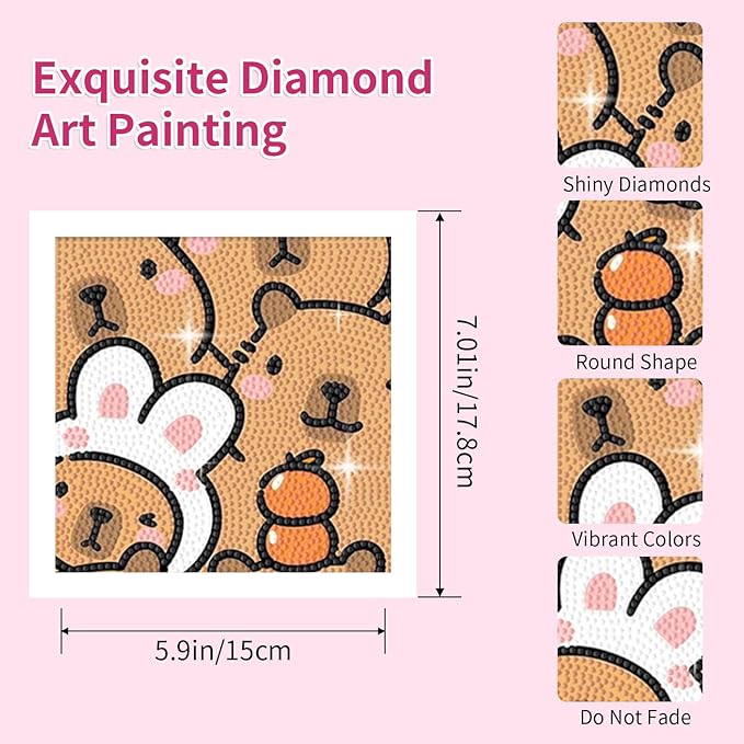PERFECTSIGHT Cute 5D Diamond Art Kits with Wooden Frame, Kawaii DIY Painting Art for Adults, Diamond Arts and Crafts Sets, Big Gem Full Drill Diamond Dots for Women (Capybara)