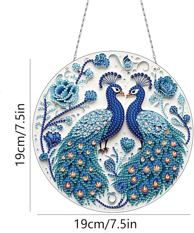 Generic DIY Hanging Diamond Pendant Special Shaped Crystal Diamond Art Painting Ornament Single Sided for Window Home Garden Wall Door Decor-Peafowl