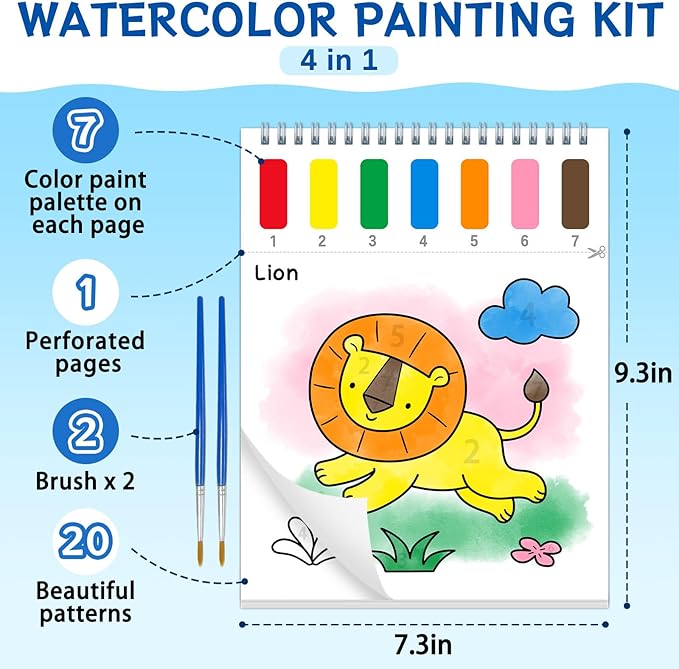 SOCOLER Paint with Water Coloring Books for Kids,Mess Free Watercolor Painting Papers Sets for Toddlers,Water Color Paint Kit,Art Craft Birthday Gift for Ages 1-3, 4-8(Animal)