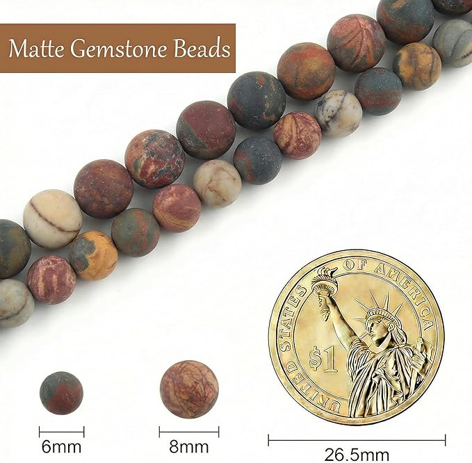 Stone Beads, 60pcs Matte Picasso Jasper, 6mm Round Loose Beads for Jewelry Making, Bracelets, with Bag, String & Card
