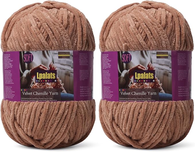 Baby Blanket Yarn for Crocheting - 2 Pack of 200g/7oz Chunky Chenille Yarn for Knitting Blankets Amigurumi - #6 Super Bulky - 348 Yards Soft Thick Plush Yarns (2, Curry)
