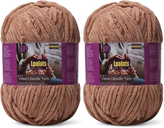 Baby Blanket Yarn for Crocheting - 2 Pack of 200g/7oz Chunky Chenille Yarn for Knitting Blankets Amigurumi - #6 Super Bulky - 348 Yards Soft Thick Plush Yarns (2, Curry)