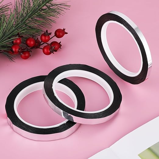 164 Yard Silver Metallic Tape, Decorative Self Adhesive Masking Tape Metallic Mirror Tapes for Wall Decor Graphic Art Tapes Crafts for Car Furniture Graphic Arts Walls Decor (1.27/1/0.67cm, 3 Roll)