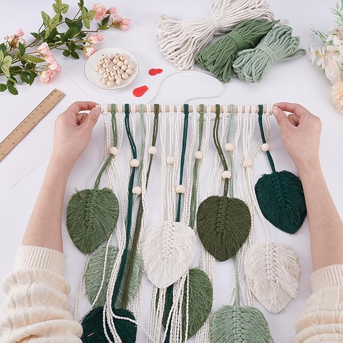 ACRNIGHEET Boho Macrame Leaf Kit for Adults Beginners Large DIY Macrame Kit Leaf Tassels Wall Hanging Elegant Wall Decor Bohemian Macrame Projects Handmade Enthusiast Gift