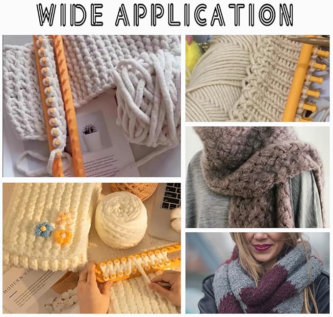 HOBBIESAY Long Knitting Loom 36cm Scarf Knitter Crochet Loom Rectangle Knitting Looms Knitting Kit Orange with Hook Needle for Beginners Scarf Sweater Shawl Blankets Knittings Kit Hole:4mm