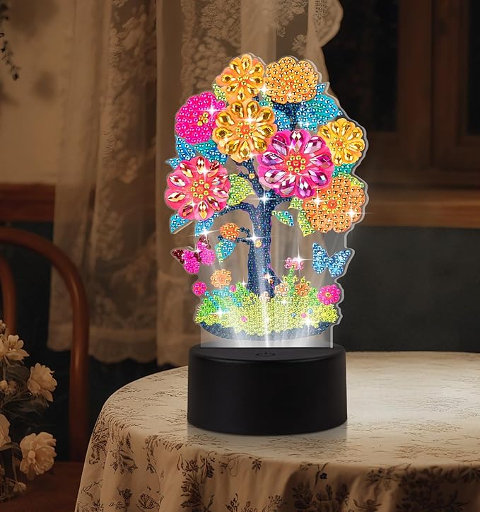 ALKALO Diamond Painting Night Light, Diamond Painting Kits for Adults Desktop Ornaments for Table Tabletop Decor Diamond Art Accessories for Adult Beginner Touch Lamp for Bedrooms Living Room- Tree