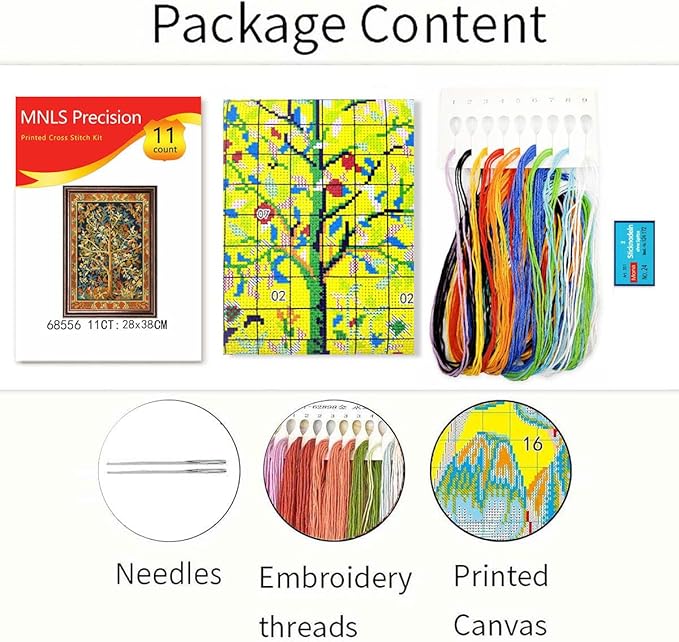 Zhenqing William Morris Tree of Life Cross Stitch Kit - 28x38cm 11CT Botanical Tapestry with Pre-Sorted Threads & Gold-Eye Needles(68556)