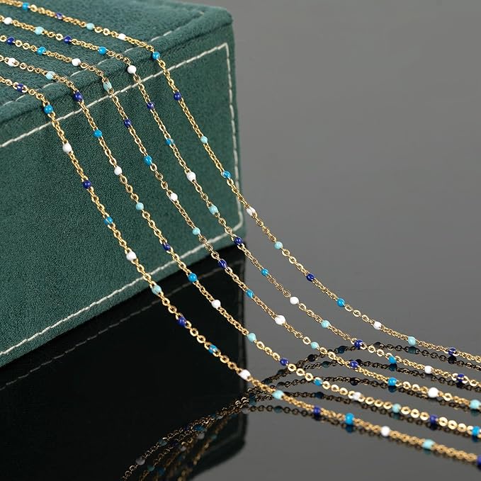 UMAOKANG 33 Feet/10M Blue Mixed Color Bead Chains for Jewelry Making Gold Plated Stainless Steel Soldered Cable Thin Chain on Spool Bracelet DIY Jewelry Findings