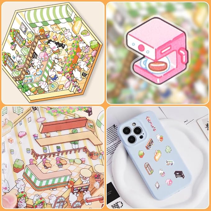 Scrapbooking Supplies Kit,DIY 3D Stickers Scene,3 Set Funny DIY Sticker Scenes,Make Your Own Cute 3D Miniature Room Scene Stickers for Adults Relief Stress Pass The Time.6-7-8